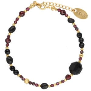 Bransoletka z granatem, onyksem i obsydianem pozłacana