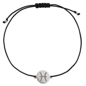 Damska bransoletka dla Ryb czarny sznurek z celebrytką. Bransoletka srebrna 925 na czarnym sznurku