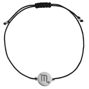 Damska bransoletka dla Skorpiona czarny sznurek z celebrytką. Bransoletka srebrna próby 925 na czarnym sznurku