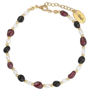 Bransoletka z granatu, obsydianu i pereł srebrna pozłacana