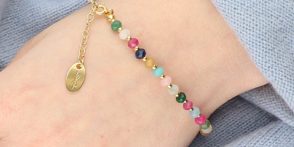 Damska srebrna pozłacana bransoletka z kolorowego agatu VIVID