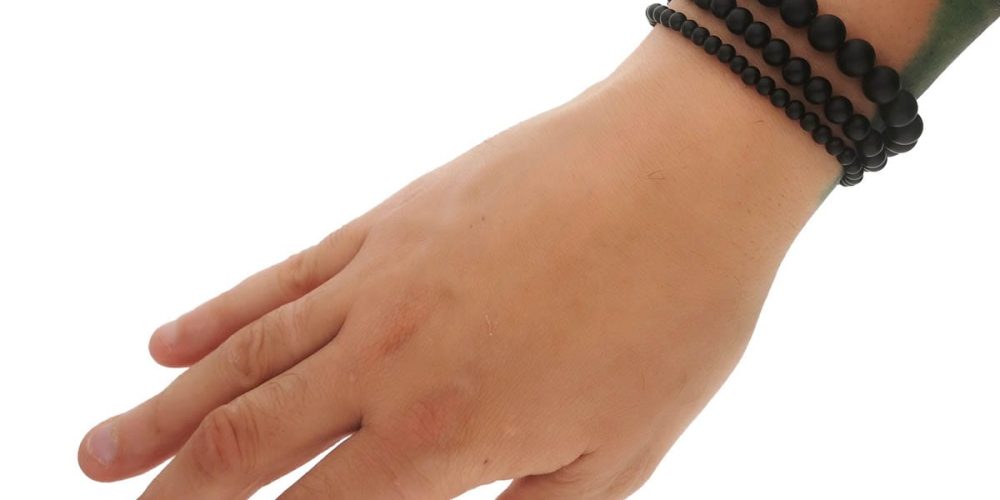bransoletka męska z agatu czarna elastyczna BASIC na ręce Zestaw czarnych podstawowych bransoletek męskich z matowego agatu na ręce
