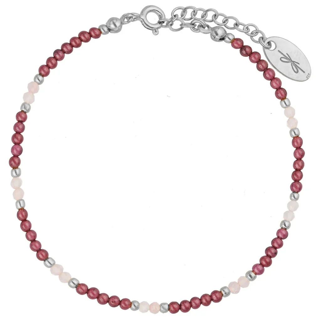 Srebrna bransoletka granat i kwarc różowy