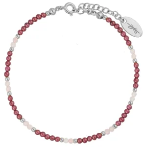 Bransoletka z różowym kwarcem i granatem srebrna